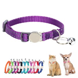 Breakaway - Collar para gatito con campana, reflectante de seguridad de nailon suave para cachorros con campanas, para perros pequeños, gatos, cuello de 7 a 11 pulgadas, color morado oscuro