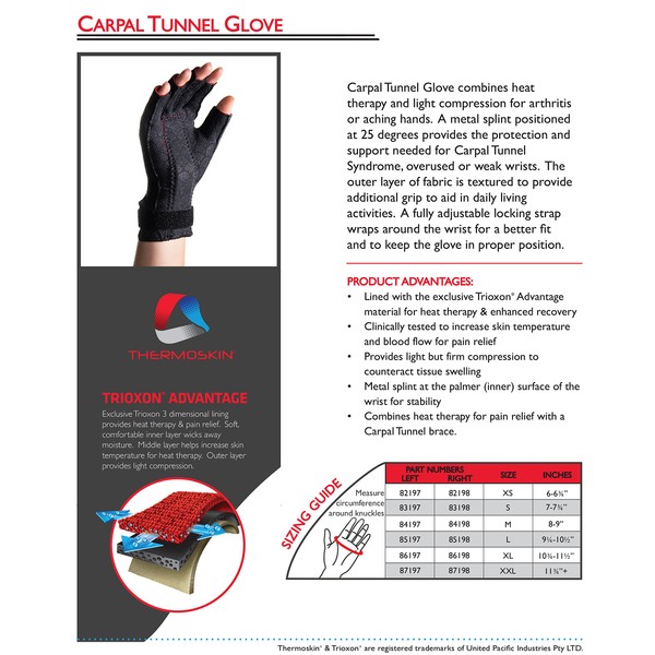 Thermoskin Carpal Tunnel Glove, Right Hand, Black, XX-Large