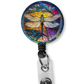 Retractable ID Card Badge Holder with Alligator Clip, Name Nurse Decorative Badge Reel Clip on Card Holders. (Dragonfly)