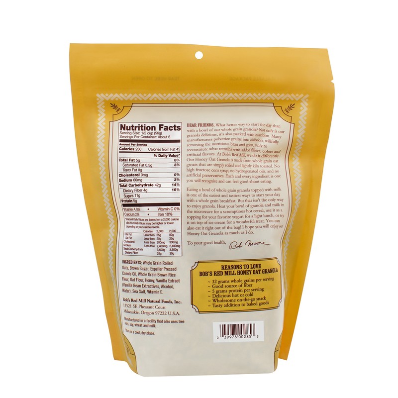 Bobs Red Mill Cereal Granola Honey Oat, 12 oz