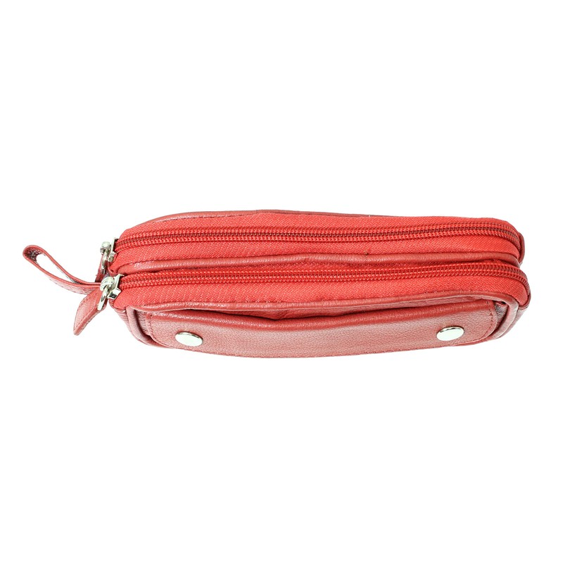Soft Red Goat Leather Double Spectacle Glasses Case with Belt