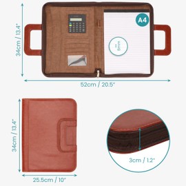 Kurtzy Business Portfolio Folder PU Leather A4 Zipper Conference Padfolio with Notebook and Calculator Travel Organizer for Documents/Writing