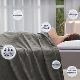 PHF Ultra Soft Waffle Weave Blanket Queen Size for Bed, Lightweight and Breathable Thin Blanket - 90"x 90" Soft Woven and Cozy Blanket for Couch Sofa Home Decor - Grey