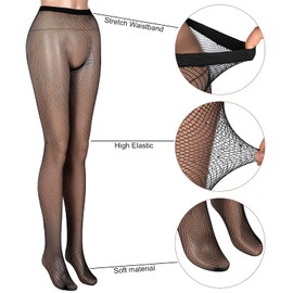 Geyoga 3 Pairs Sparkly Fishnets Stockings for Women Rhinestone Fishnets Stockings Glitter Fishnet Tights One Size Fit All(Black)
