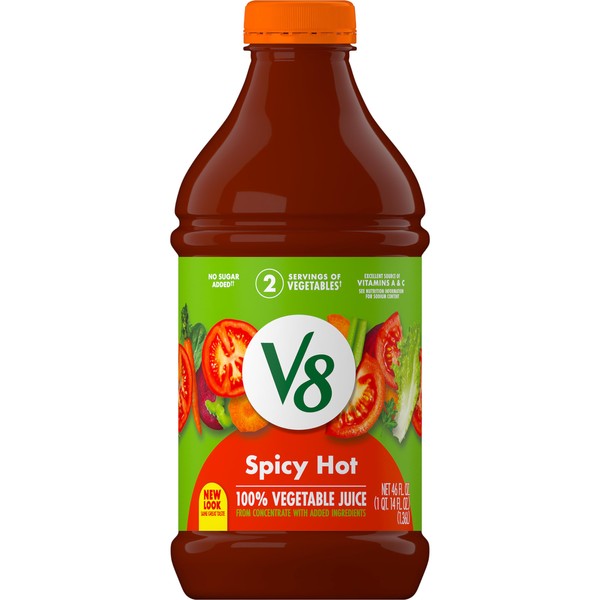 V8 Spicy Hot 100% Vegetable Juice, Vegetable Blend with Tomato Juice, 46 FL OZ Bottle