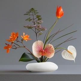 Flower Frog Vase Kit, Ikebana Flower Arrangement, Ceramic Water Drop Flower Pot & Flower Frog Flower Arrangement Vase Kit (White Small Size)