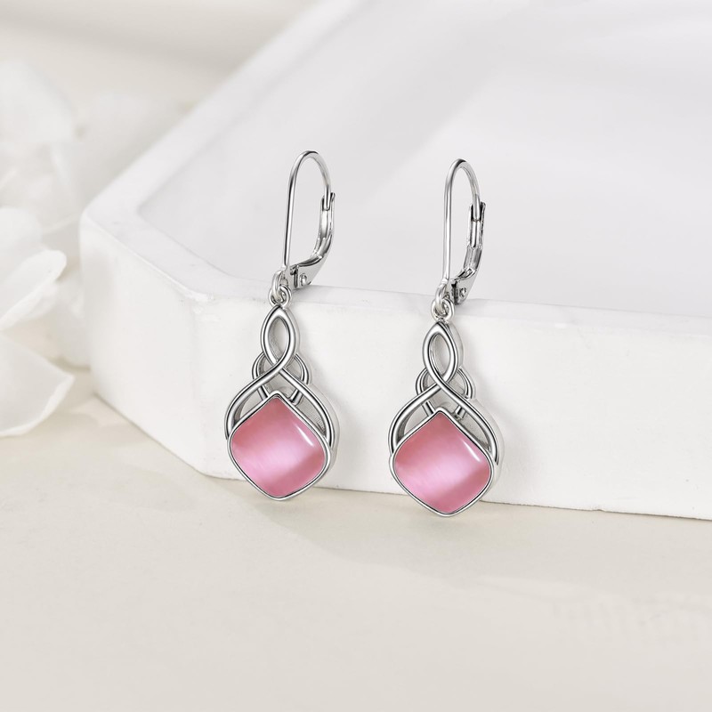 Sterling Silver Irish Earrings Moss Agate Celtic Knot Dangle Earrings