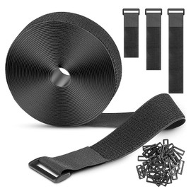 5cm x 5m Heavy - Duty Hook and Loop Straps with 20 Plastic Buckles - Durable, Reusable, and Ideal for Cable Management, Yoga Mat Strap, Organizing Cords and Various Items