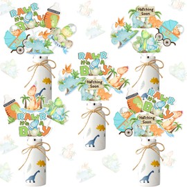 JOYMEMO 24 Pieces Dinosaur Baby Shower Centerpieces Sticks for Boy, Hatching Soon Table Toppers Baby Shower Decorations, Dinosaur Themed Party Supplies