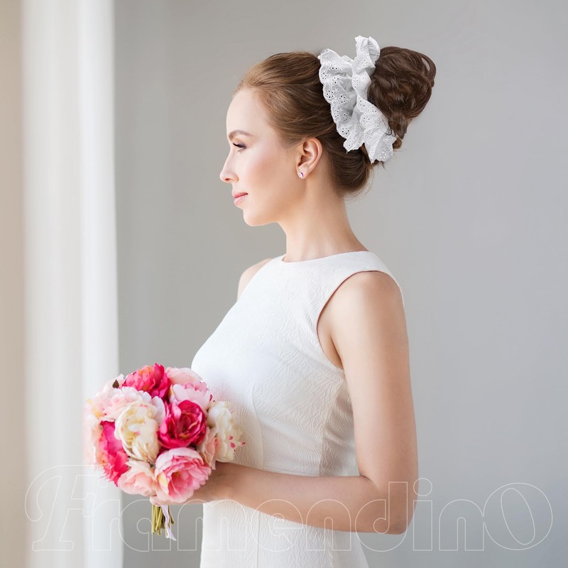 Framendino, White Hair Tie for Women Large Lace Scrunchies Ponytail