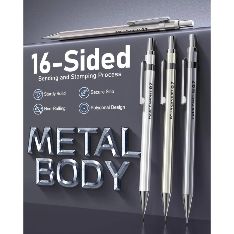 Four Candies 0.7mm Mechanical Pencil Set with Case - 4PCS