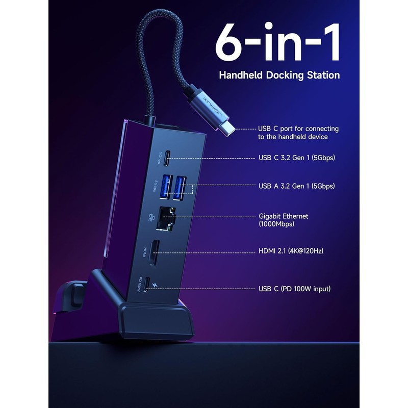 JSAUX Docking Station Compatible with ROG Ally X/ROG Ally/Steam Deck/Legion