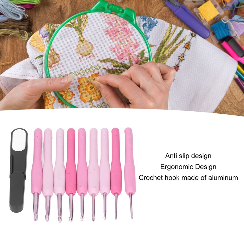9Pcs Crochet Hooks Anti Slip Ergonomic Design Lightweight Portable Crochet