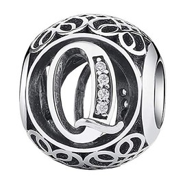 100% Geniune Sterling Silver Vintage A to Z Clear Cubic Zirconia (CZ) Alphabet Letter Charm Beads Fit Charm Bracelets, Bangles & Necklaces (Q)