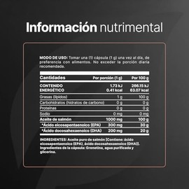Omega 3 Aceite Puro de Salmón de 200 Cápsulas con 1000 mg por porción. Ingredientes Naturales. Omega 3 Salmon Oil B Life.