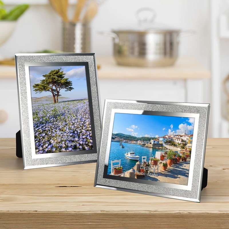 Calenzana 4 Pack 5x7 Sparkle Glass Picture Frame, Glitter Edge