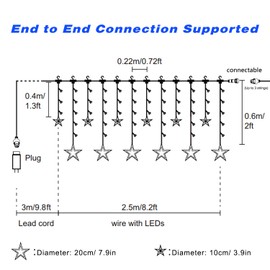 Blingstar Star Curtain Lights 138 LED 12 Star Multicolor Christmas Lights 8.2ft Connectable Window Lights with Remote Plug In Curtain String Lights for Indoor Outdoor Room Birthday Wedding Party Decor