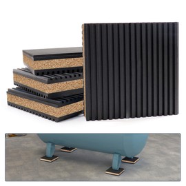 Flamorrow Rubber Anti Vibration Pads, 4 x 4 x 7/8 inch Heavy Duty Ribbed Rubber & Cork Center Vibration Isolation Pads for Reduce Vibration & Sliding, Pack of 4