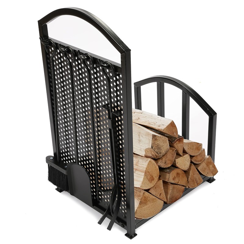 HECASA Firewood Rack with Fireplace Tools Set Indoor Fireplace Wood