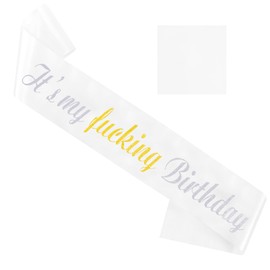 COCIDE It's My Birthday -Birthday Sash for Women Glitter Sashes for Girls Womem and Men 16th 18th 21st 30th 40th 50th 60th 70th 80th 90th Birthday Party Supplies Decorations (White&Gold)