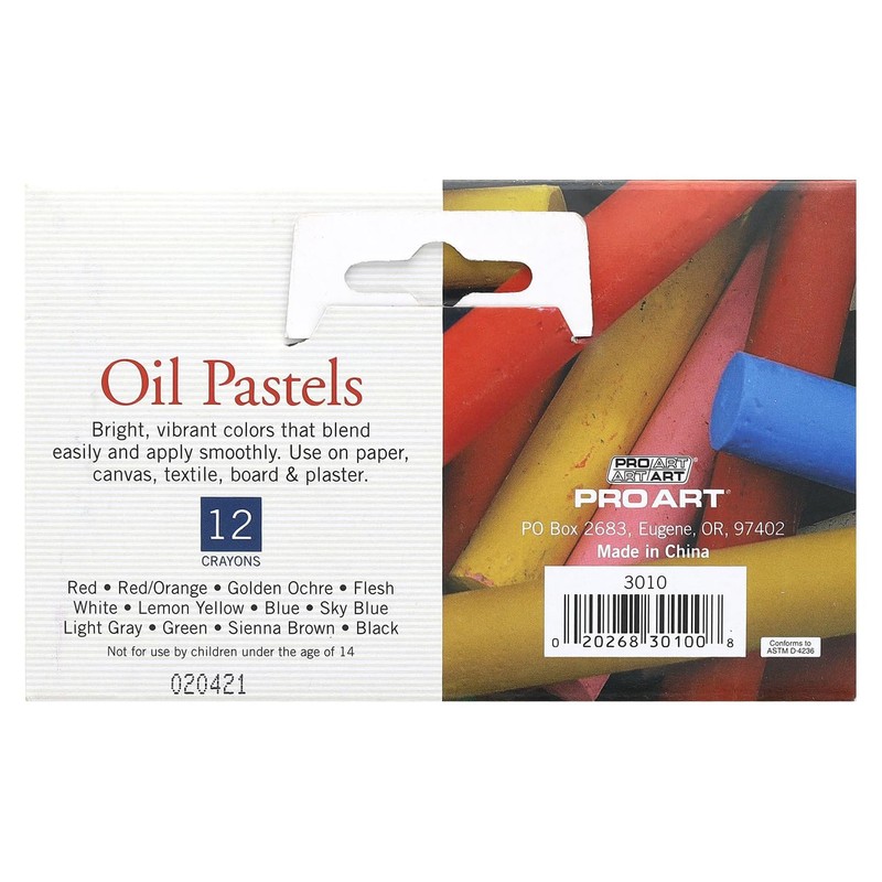 PRO ART Oil Pastels Regular Vivid Color 12pc, Soft &