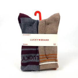 Lucky Brand 5 Pair Mens Crew Socks Size 6 12 New Brown Grey Cream Casual Soft