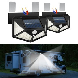 EJYTRVT Solar RV Porch Lights | Motion Activated, Strong Magnetic Mount with Adhesive Metal Sheet for Any Material RV | Exterior Lighting for Trailer Awning, Camper Outdoor Accessories (2 Pack)
