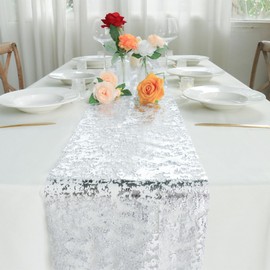 Sevenpers Silver Table Runner, Hollow Metallic Glitter Sequin Table Runner for Gift Floral Wrapping DIY, Large Parties, Thanksgiving and Festivals, Xmas Table Runner Decorations 28x500 cm