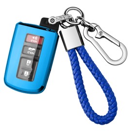 Autophone Compatible with Toyota Key Fob Cover with Keychain,Premium Soft TPU 360 Degree Protection Key Case for Tacoma Sequoia Tundra 4Runner Highlander RAV4 Camry Corolla Avalon Smart Key,Blue
