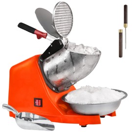 Electric Shaved Ice Machine,with Ice Pick and Scoop,3 Blades of Electric Snow Cone Machine(300W 2200r/min),Splash Proof Ice Shaver Machine,Ice Crusher Machine for Home Commercial Use (Orange)