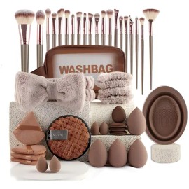 42 Pcs Brochas Maquillaje Profesional Esponjas Neceseres                                                                                              