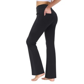 nuveti 27"/29"/31"/33"/35"/37'' High Waist Workout Bootleg Yoga Pants Tummy Control 4 Pocket Workout Yoga Pants Flare Leggings (Black L 31'')