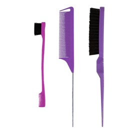 3Pcs Hair Styling Comb Set, Teasing Hair Brush, Rat Tail Comb Edge Brush, Boar Bristle Hair Brush Hair Styling Tool for Women Girls (Purple)