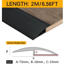 BNELL Carpet & Floor Edging Trim Strip,Self Adhesive-PVC Floor Transition Strip,Threshold Transitions Suitable for Threshold Height Less Than 15mm (6.56FT_Black)
