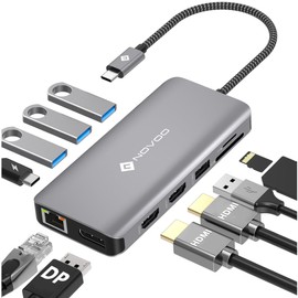 NOVOO USB C Hub 11-in-1 Docking Station with Dual HDMI 4K@60Hz, VGA, USB, PD 100W, RJ45 LAN, Card Reader SD/Micro SD Docking Station for MacBook Pro Air