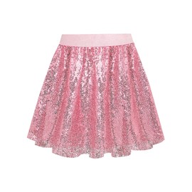 BALAYSIER Glitter Skirt Girls Sequin Skirt with Lining Children's Fringe Skirt Suitable for 6-12 Years, pink