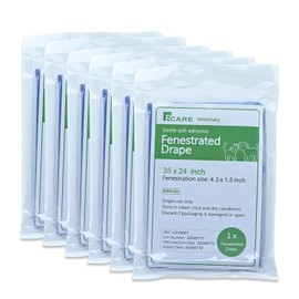 RCARE Vet Adhesive Fenestrated Surgical Drape Neuter Surgery Use for Cat|Dog Sterile Disposable (12 Pcak) (24''x35''(12 Pack))