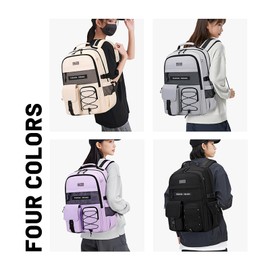 Lohol Multi-Pocket Backpack with 15.6 inch Laptop Compartment, Water Resistant Bookbag for School College and Travel (Black)