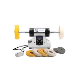 OPAVIOC Jewelry Polisher - Adjustable Variable Speed Bench Grinder Polishing & Buffing Machine, Dental Buffer & Lathe - Includes 6 Cloth Wheels, 2 Abrasive Fiber Wheels, Safety Glass, Polish Compound