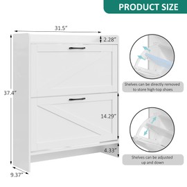 Lomojo Shoe Cabinet Storage for Entryway, Hidden Shoes Storage Cabinet with 2 Flip Drawers, Freestanding Shoes Cabinet with Adjustable Shelves, Hallway, Narrow Shoe Rack with Legs, White