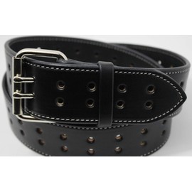 Forest Hill Leather by Isaac Construction Grade, Two Prong, Heavy Duty, Full Grain Leather Belt, 2” Wide, Made in USA (Black, Silver Stitch, Silver Buckle, 40 inches (Waist 38))
