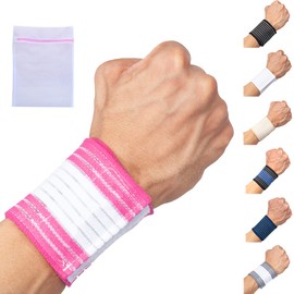 360 RELIEF Wrist Support Wrap Compression Brace | Fitness, Gym, Crossfit, Weightlifting, Powerlifting | White/Pink with Mesh Laundry Bag