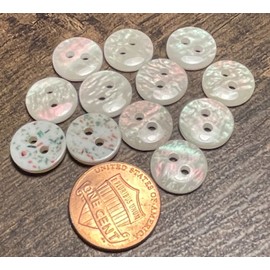12 Small Off-white + Colorful Iridescence Plastic Buttons Almost 1/2" 12mm 14227