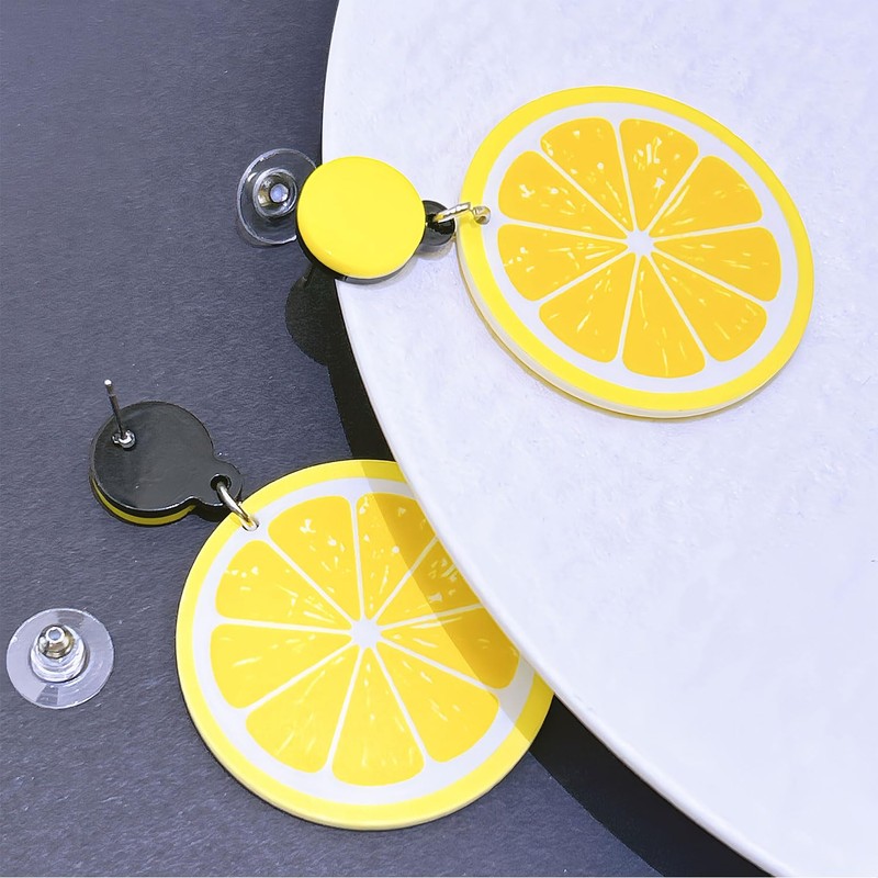 Lemon Earrings for Women Cute Fruits Dangling Stud Earrings Fun