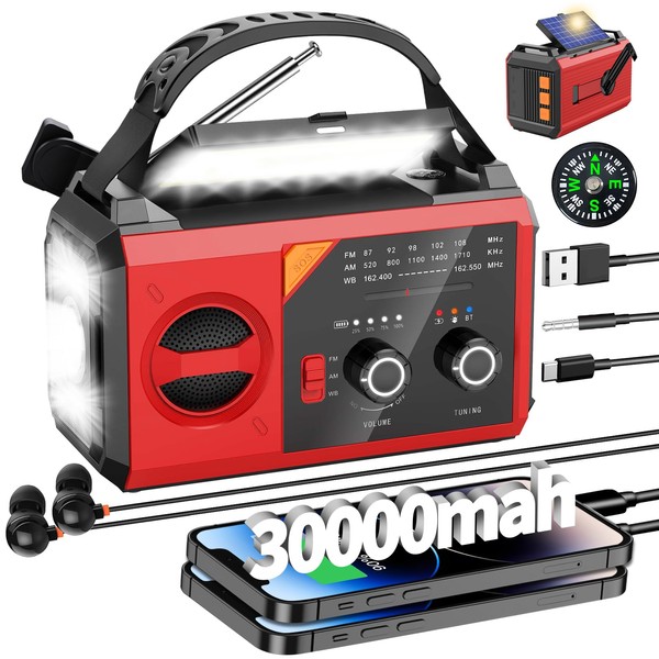 30000mAh Emergency Radio with NOAA Weather Alert, Emergency Hand Crank