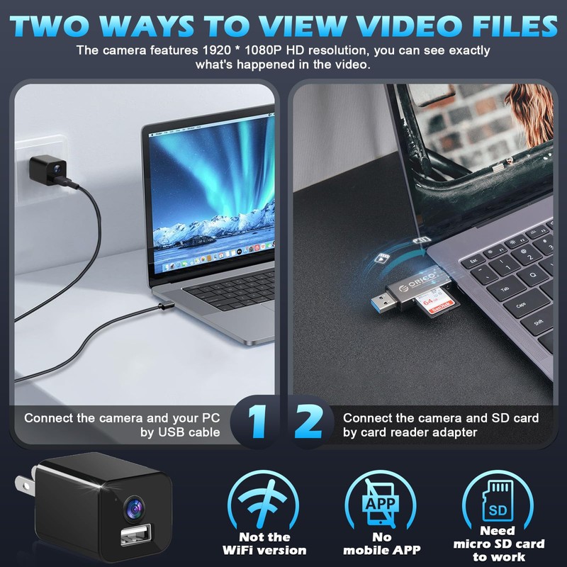 USB Charger Camera, 1080P HD Mini Security Cameras Small Nanny