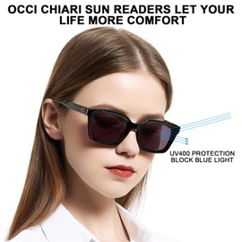 OCCI CHIARI Large Sunglasses Readers for Women 2.25 Reading Sunglasses with magnification Outdoor UV400(1.0 1.25 1.5 1.75 2.0 2.25 2.5 2.75 3.0 3.5) Square Lady