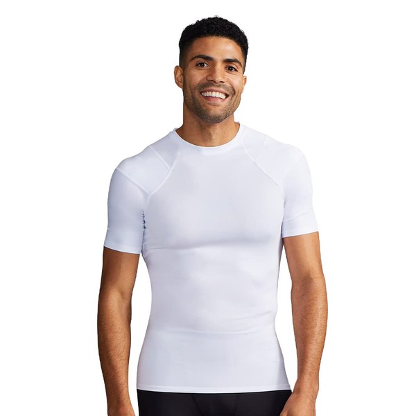 Tommie Copper Shoulder Support Shirt for Men, Posture Corrector Compression Shirts for Men with UPF 50 Sun Protection, Shoulder Compression with Shoulder Support for Men, White XL