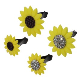 BYOBYO 4 PCS Sunflower Car Vent Clip, 2 Size Shiny Rhinestone Air Freshener Cute Car Diffuser Decoration Car Vent Decor Charm with 2PCS Refill Pads, Sunflower Shape Car Interior Decor Accessories