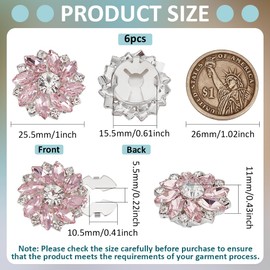 FINGERINSPIRE Pack of 6 Women's Button Covers with Rhinestones Pink Crystal Cufflinks Button Cover 25.5 mm Diameter Flower Shape Removable Snap Clips Made of Alloy Button Jewellery
